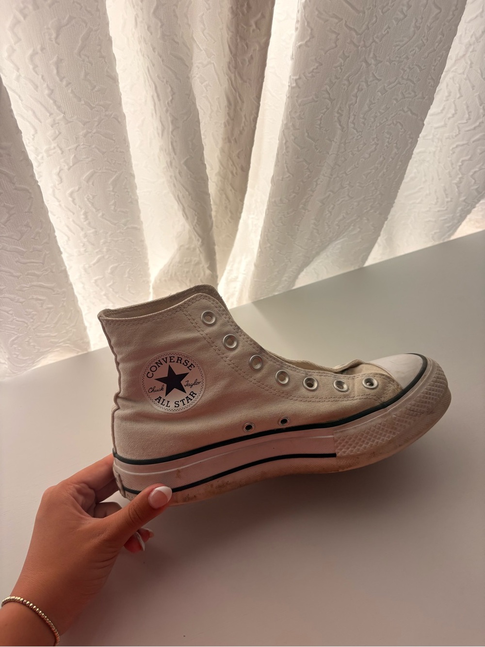 Converse High Top Sneakers - Cream with Black Trim no laces